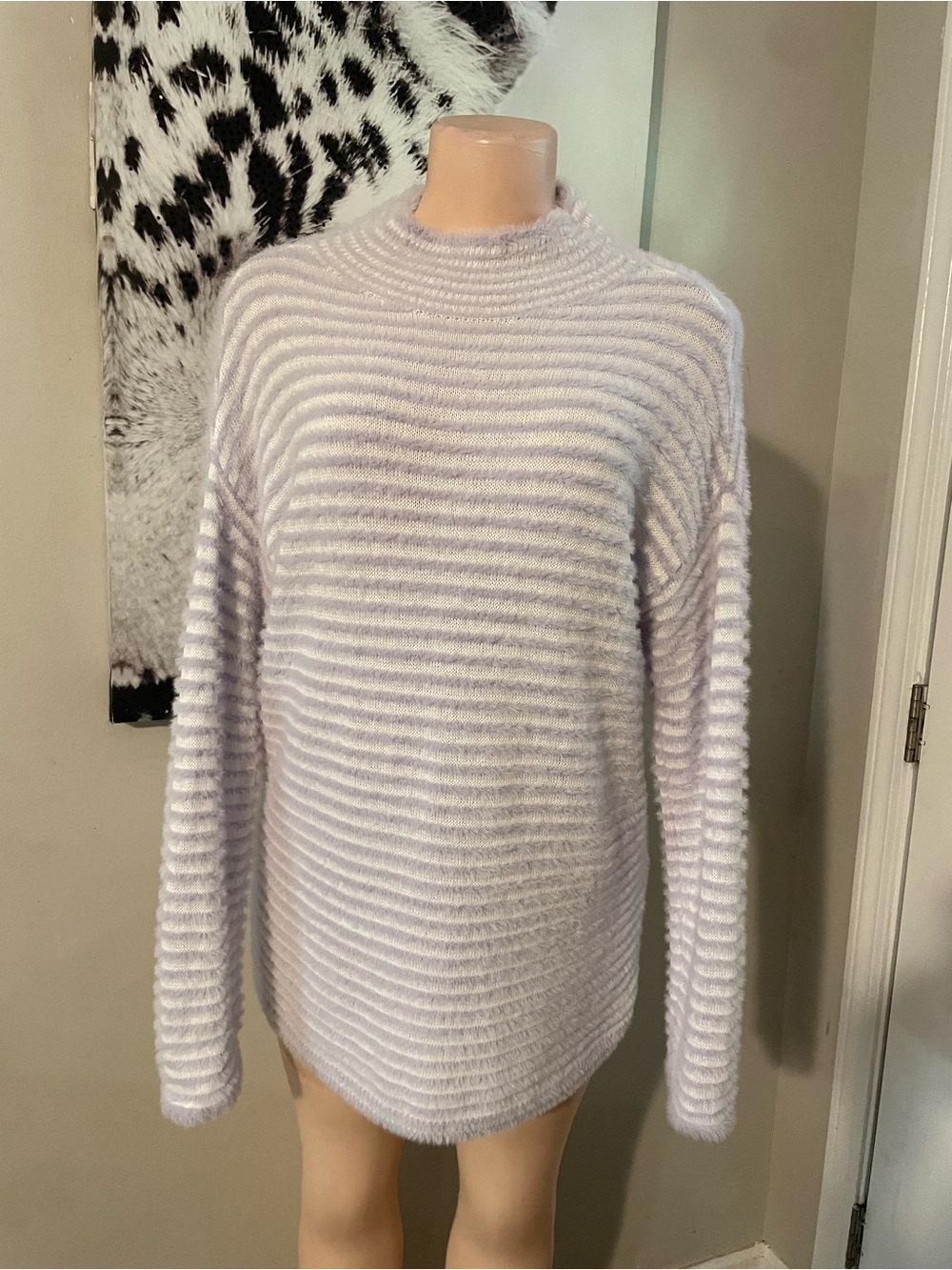 Chicos Zenergy super soft fuzzy mock neck Sweater - Light Lavender stripes 1 med